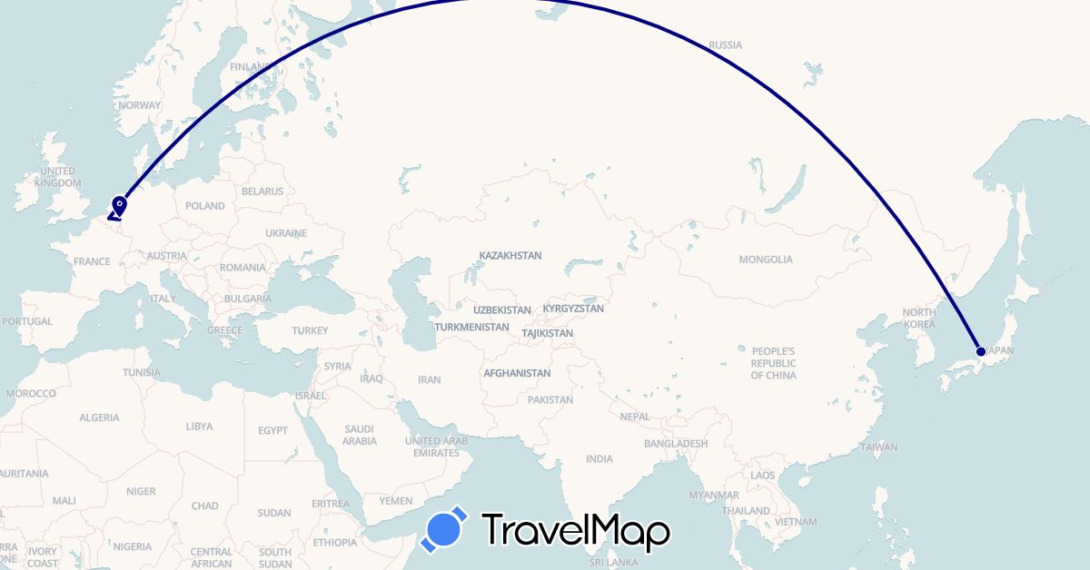 TravelMap itinerary: driving in Belgium, Germany, Japan (Asia, Europe)